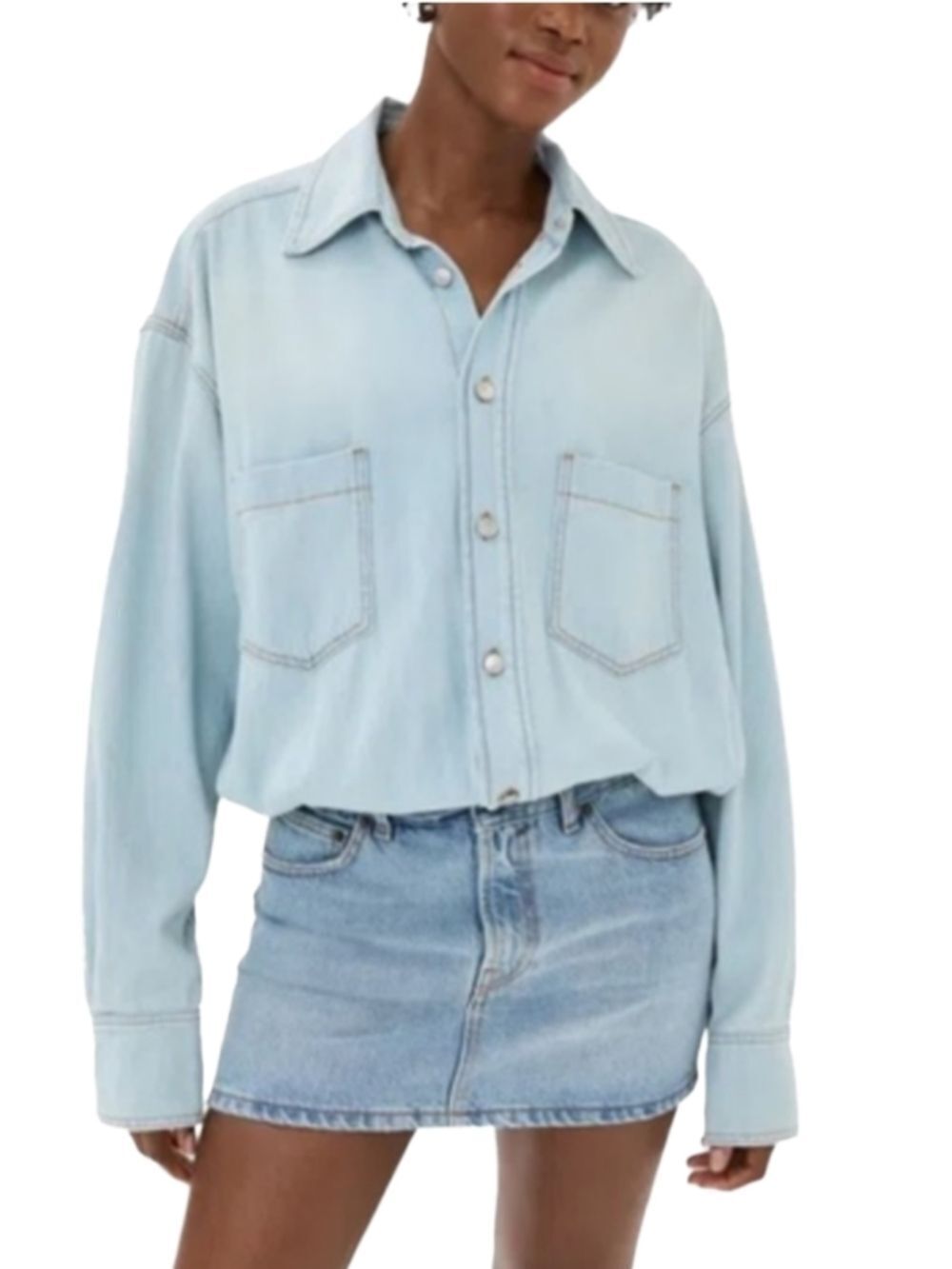 Haikure Womens Light Wash Tatum Lipari Blue Denim Button Up Dress NWT Size XS